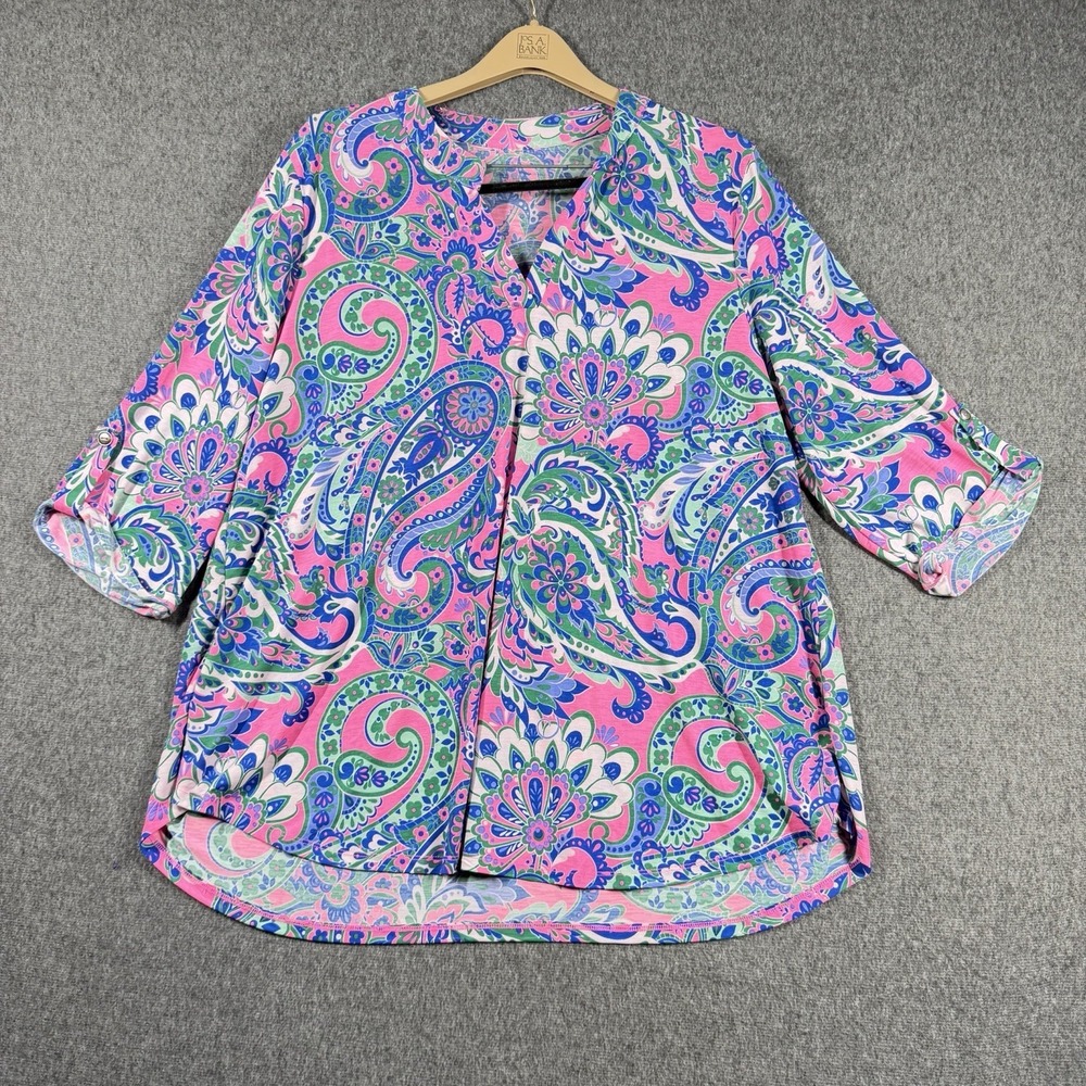 Pink Paisley shirt tunic Women's Plus 2x Stretch Jersey